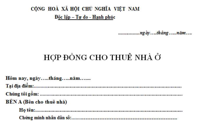 HỢP ĐỒNG THUÊ NHÀ